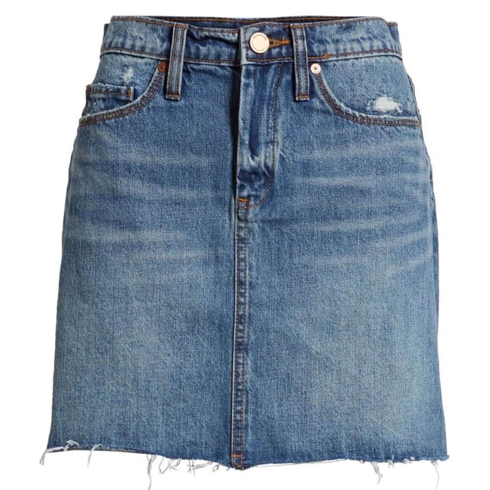 Blank NYC denim mini skirt raw hem style “way back” size 4 “ medium wash